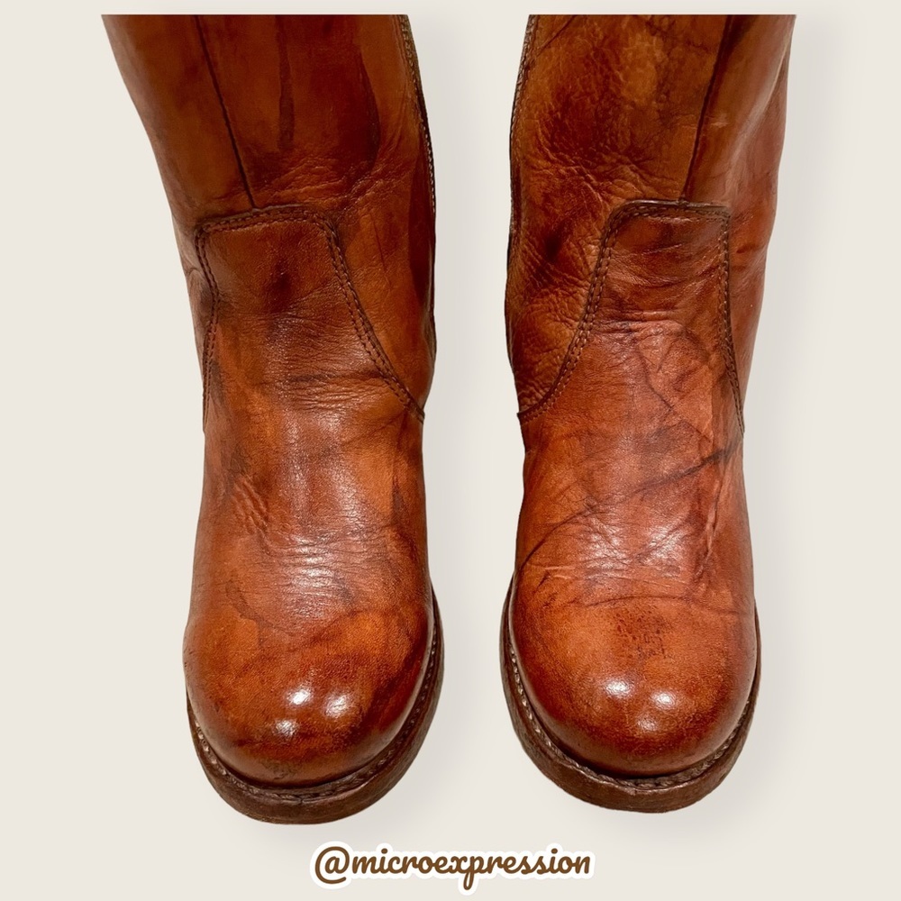 Frye Campus 14L Cognac Brown Leather Vintage Short Zip Up Mid-calf Lug AnkleBoot - Picture 7 of 11